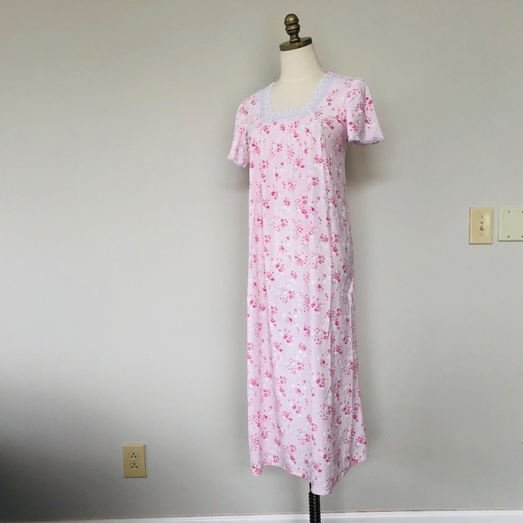 Pink Nightgown Pullover SECRET TREASURES Medium Square Lacy Neck Short Sleeves - Picture 4 of 9